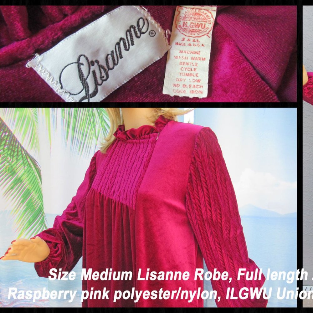 Sz MED Lisanne Robe, Full length zip front robe, Raspberry pink polyester/nylon